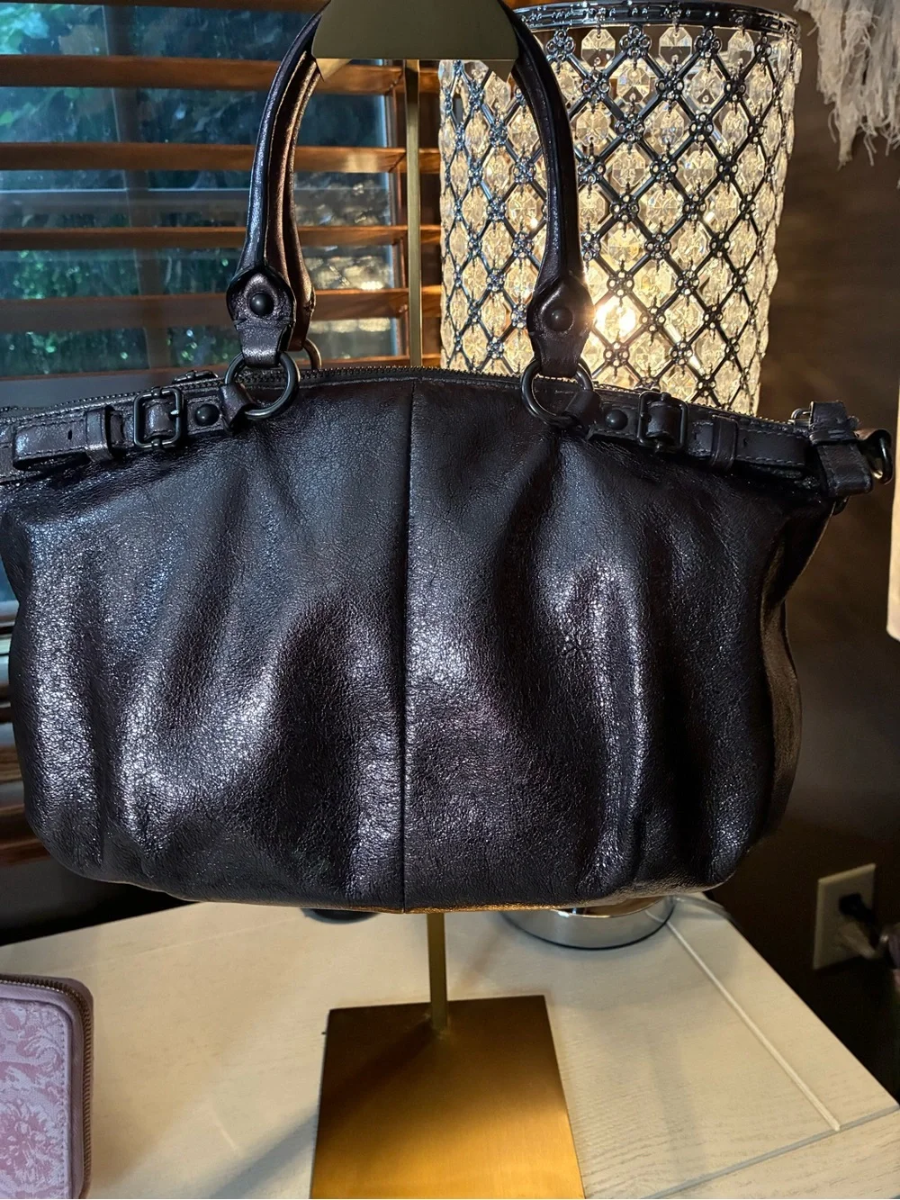 Coach Madison Metallic Bronze Leather Maggie Satchel Carryall Shoulder Bag